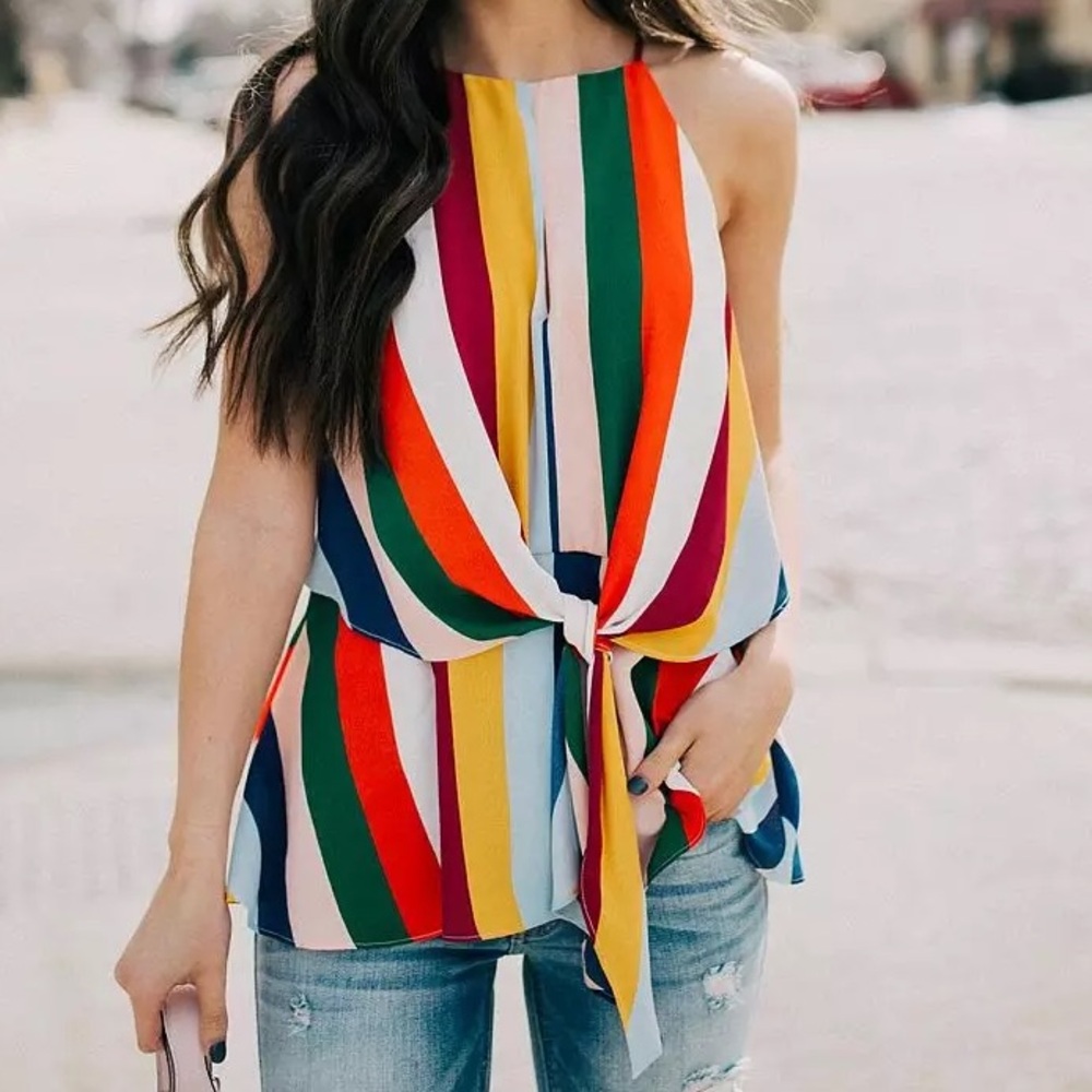 $5 with bundle! Willow & Root rainbow striped tie front top (Buckle/BKE)